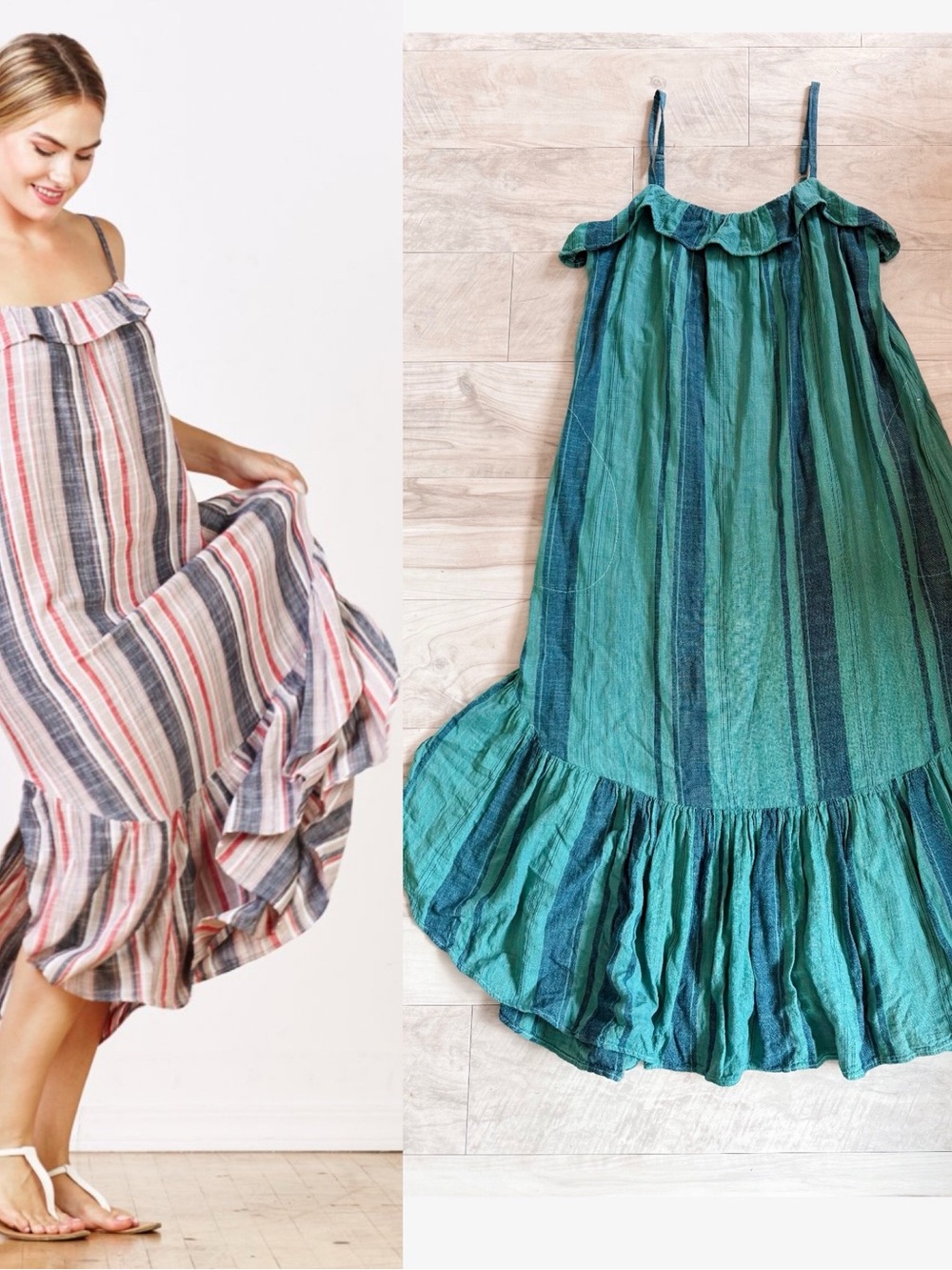 Xirena Rumer green/blue Sleeveless Striped Cotton Maxi